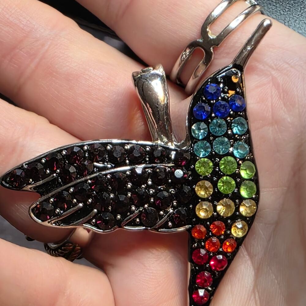 Vintage RMN Colorful Hummingbird Pendant Silver Magnetic Interchangeable 429 - Picture 8 of 10